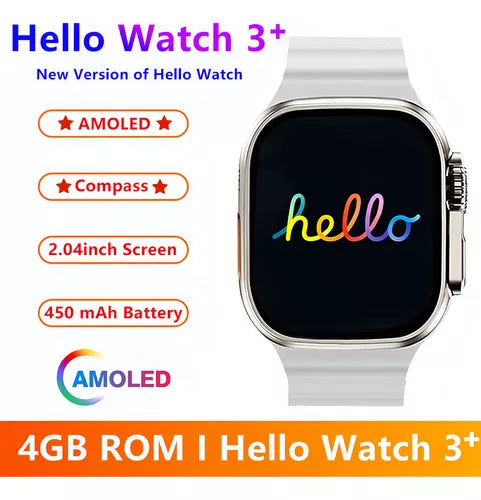 Reloj inteligente Hello Watch 3+ Plus Amoled con memoria de 4 GB con 2 pulseras y una nueva versión de regalo